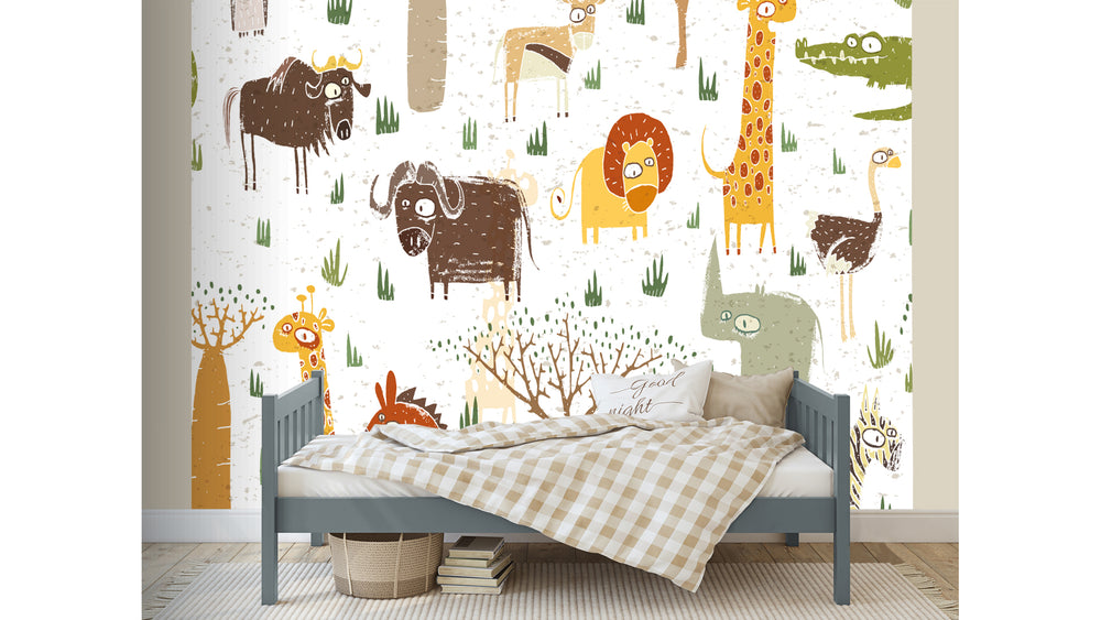 Papier peint chambre enfant Girafe dans la Savane